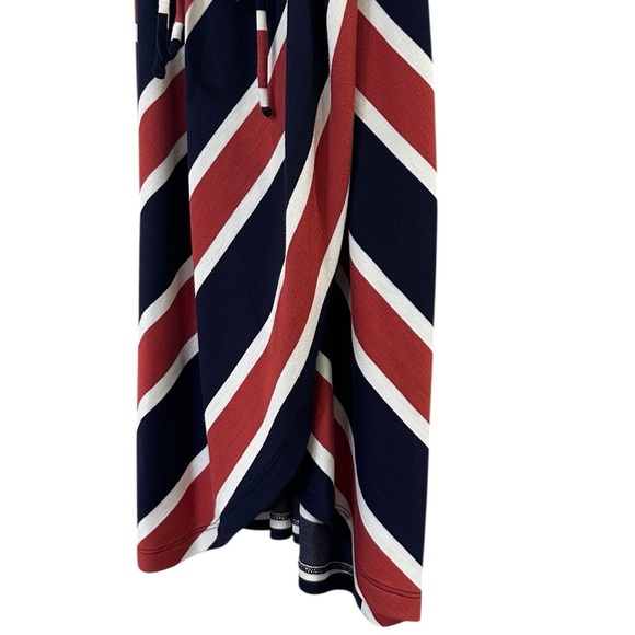 41 Hawthorn NWOT Annora Faux Wrap Knit Dress Sz S Petite Navy Terracotta - Picture 3 of 7